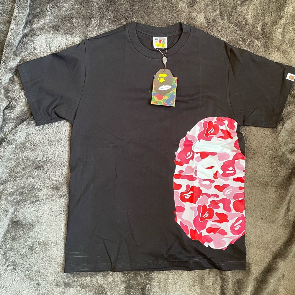 Bape Black and Red Camo Ape Head Tee